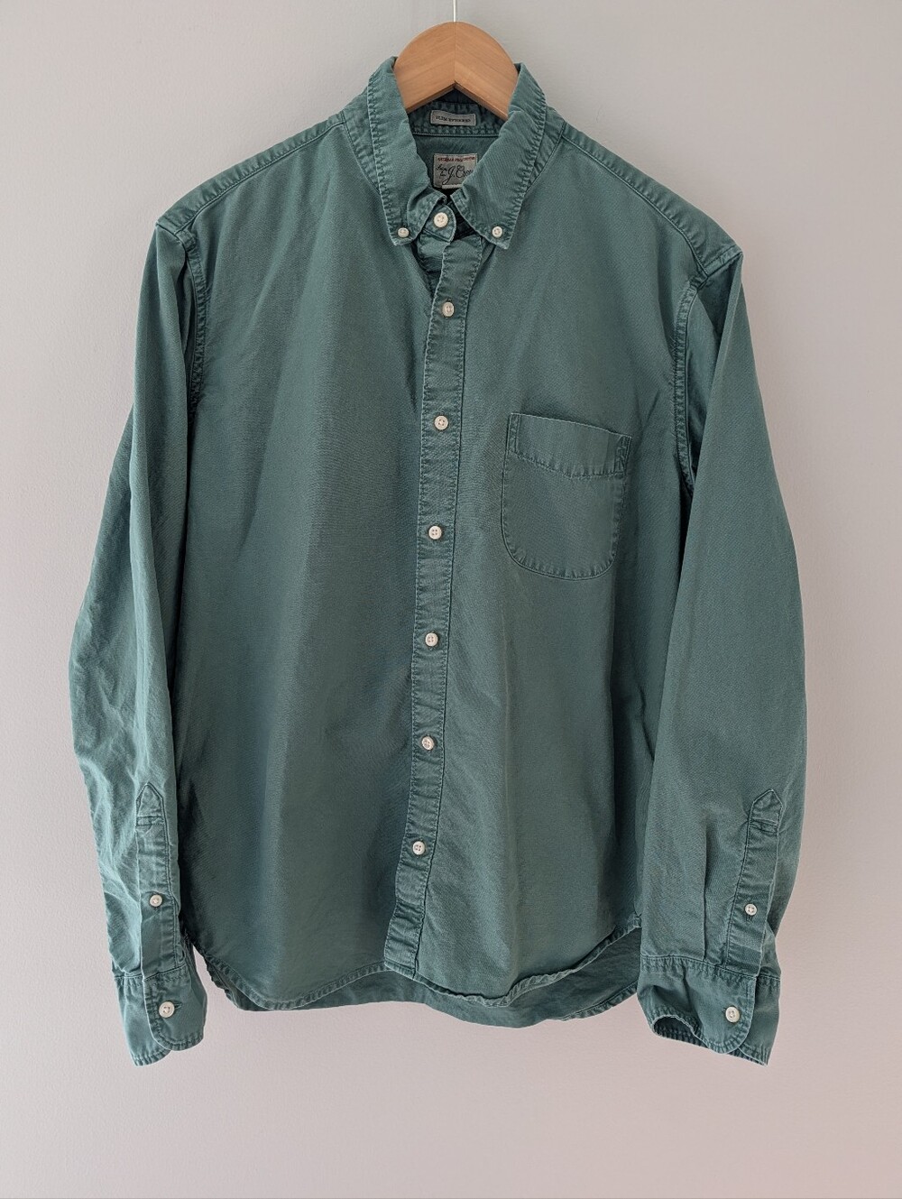 J.Crew Slim Untucked Shirt Mens L Faded Teal Green Cotton Button Down